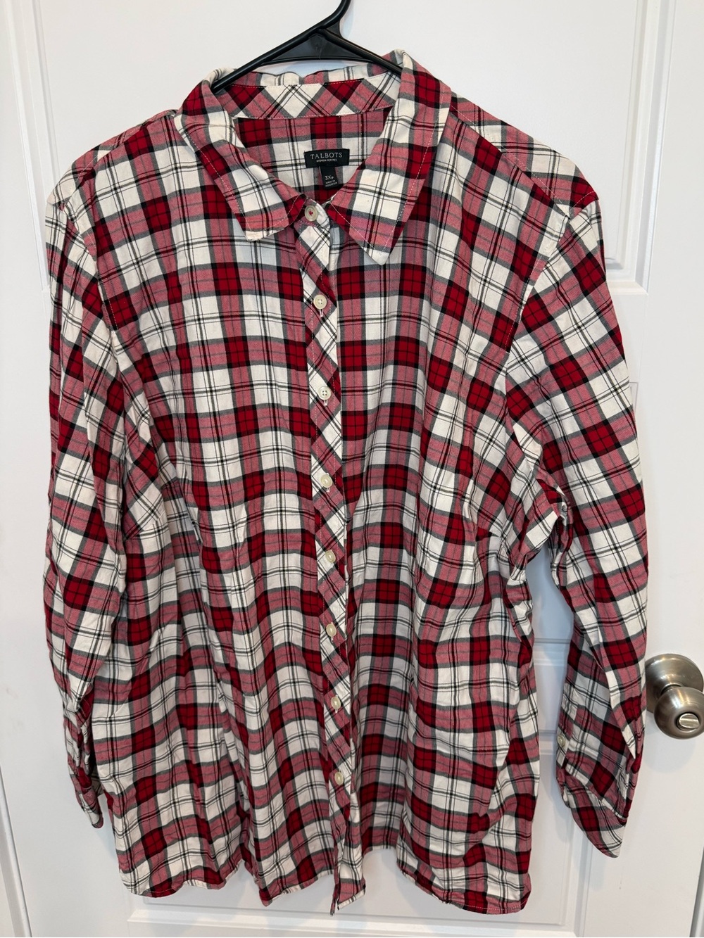 Talbots Shirt Womens 3Xp Red Plaid Button Up Long Sleeve Cotton Casual Plus